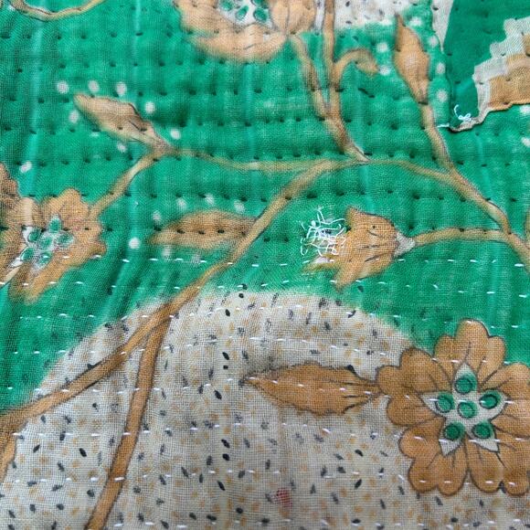 Rapsodia Green Floral Kantha Quilt Jacket Boho Patchwork Handmade Style S/M - Picture 7 of 9